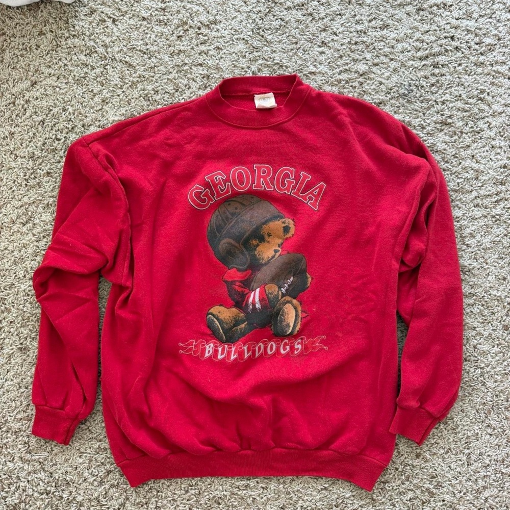 Vintage Georgia Bulldogs Red Teddy Bear Crewneck Sweatshirt